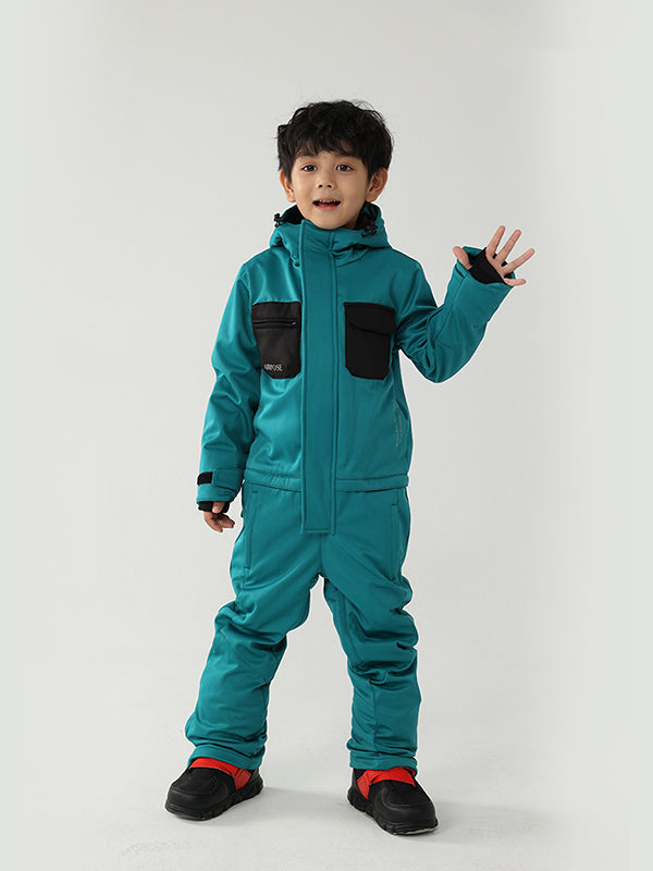 Kinder Air Pose Winter Warrior Einteiler-Schneeanzug im Blockdesign
