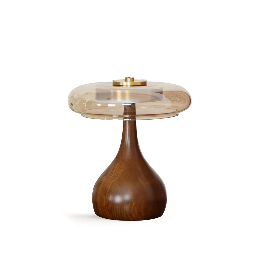 Luvano Andi Tischleuchte Glas Messing Holz