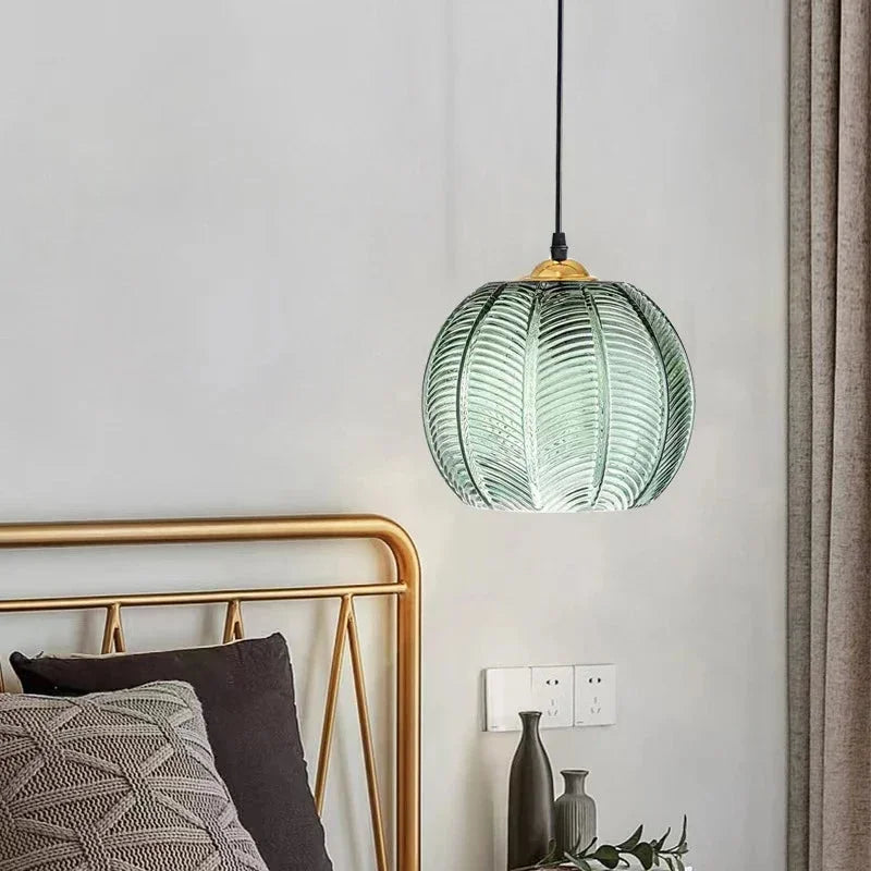 Luvano Pendelleuchte Riffelglas grün Retro