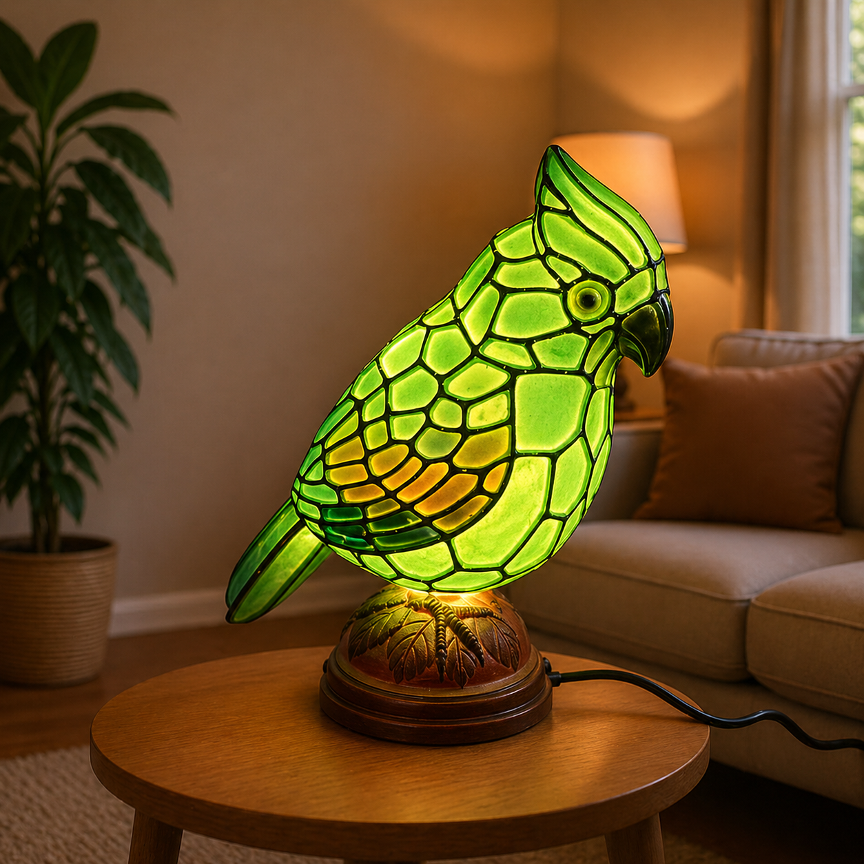 Luvano Tischleuchte Vogel Kunstglas USB