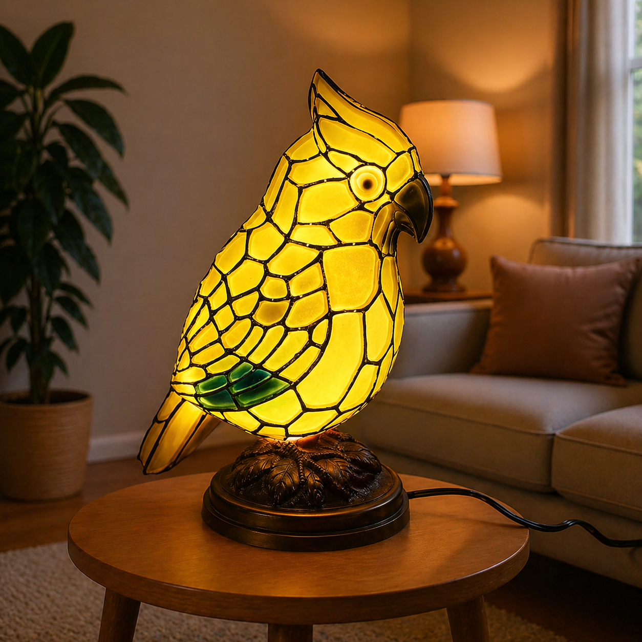 Luvano Tischleuchte Vogel Kunstglas USB