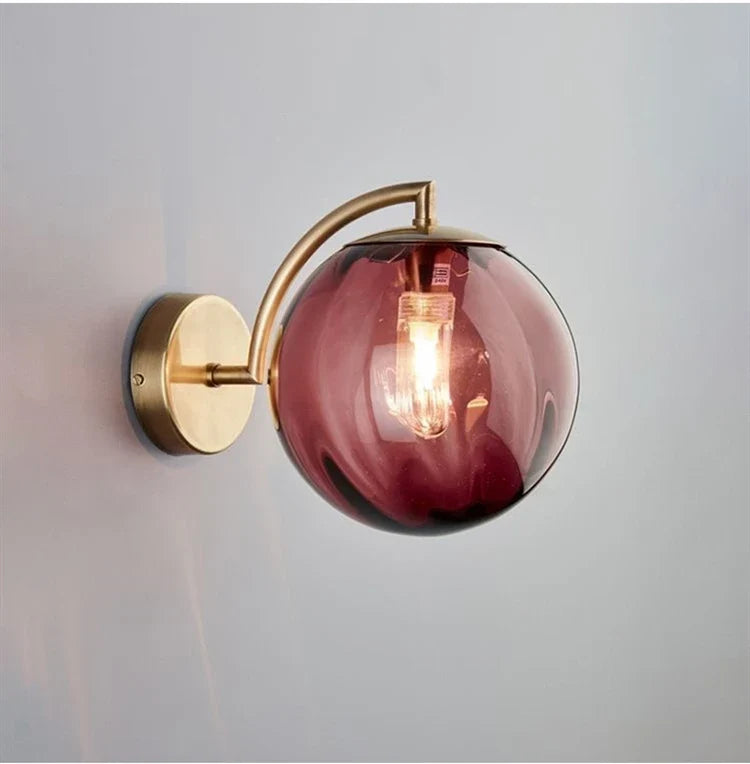 Luvano Wandleuchte Glaskugel Messing Rauchglas