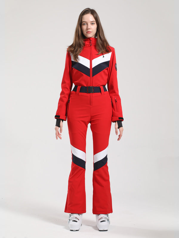 Gsou Snow Retro V-Streifen-Skianzug für Damen