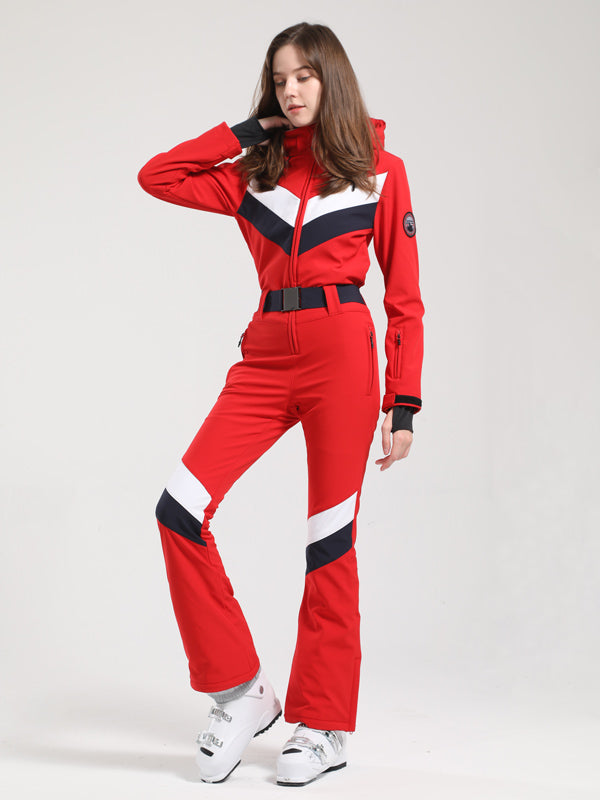 Gsou Snow Retro V-Streifen-Skianzug für Damen