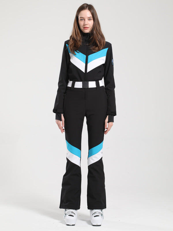 Gsou Snow Retro V-Streifen-Skianzug für Damen