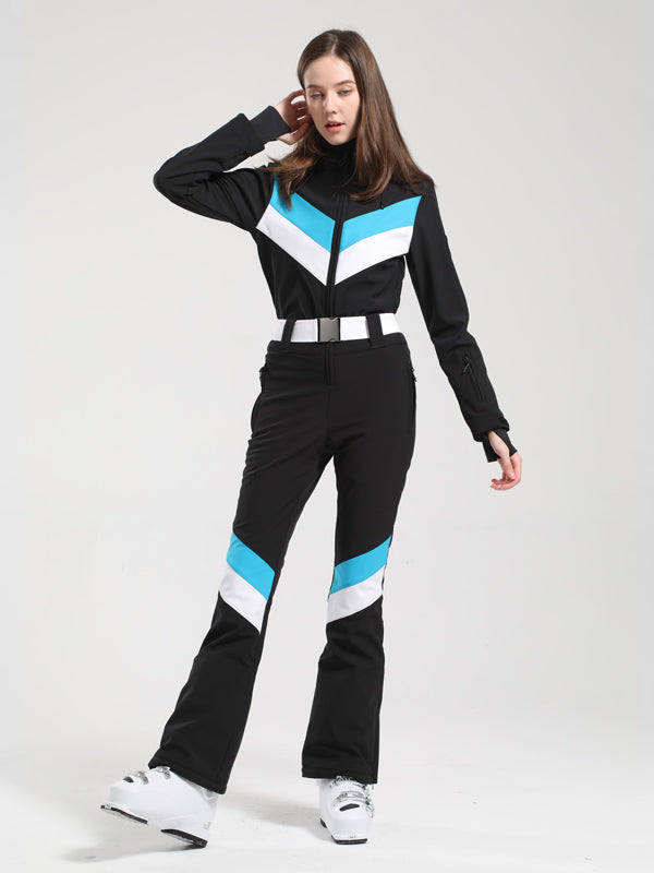Gsou Snow Retro V-Streifen-Skianzug für Damen