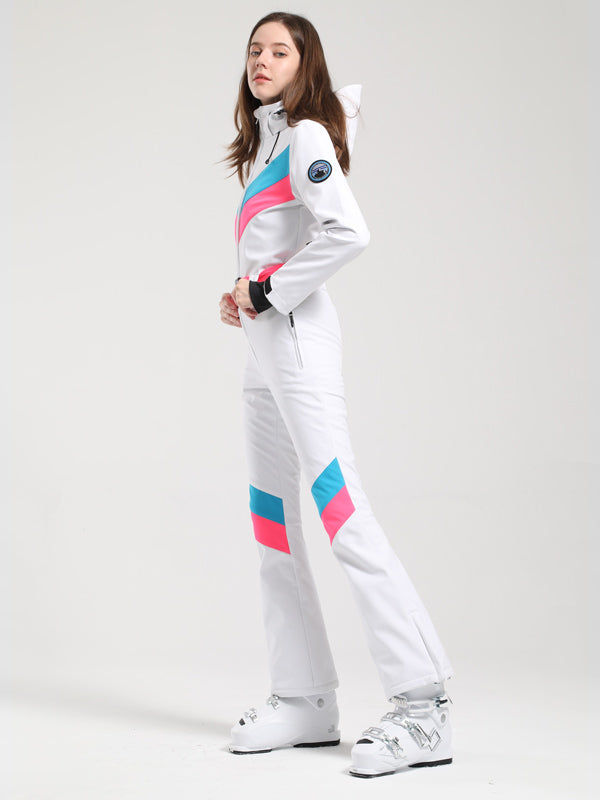 Gsou Snow Retro V-Streifen-Skianzug für Damen