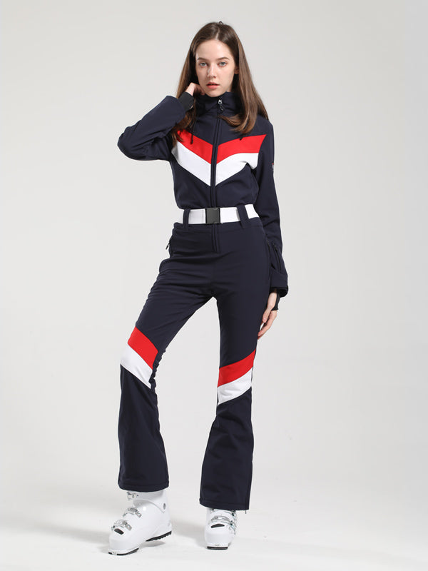 Gsou Snow Retro V-Streifen-Skianzug für Damen