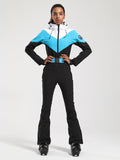 Gsou Snow Retro Damen-Skianzug mit Gürtel und farblich abgesetztem ausgestelltem Bein