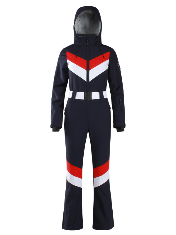 Gsou Snow Retro V-Streifen-Skianzug für Damen