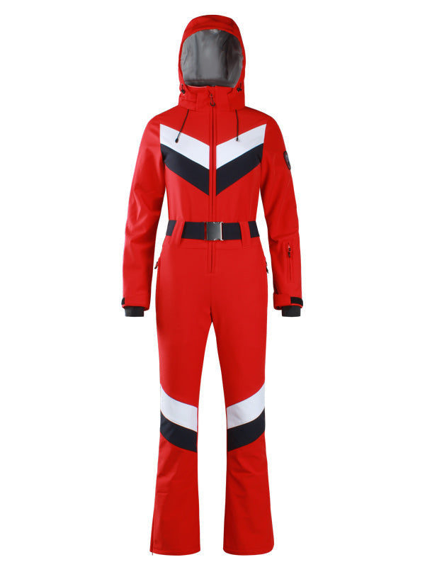 Gsou Snow Retro V-Streifen-Skianzug für Damen