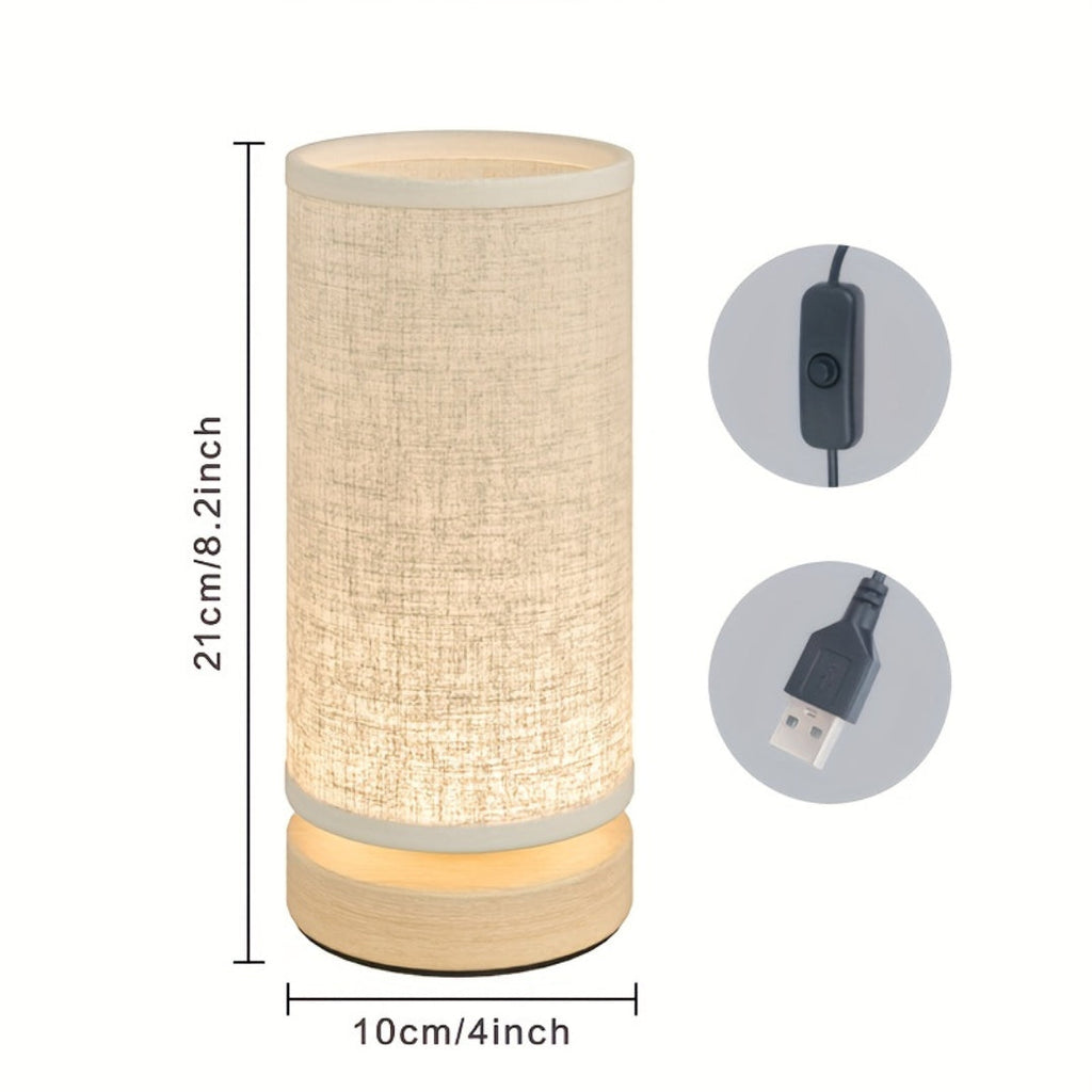 Luvano Tischleuchte Holz USB Nachttisch