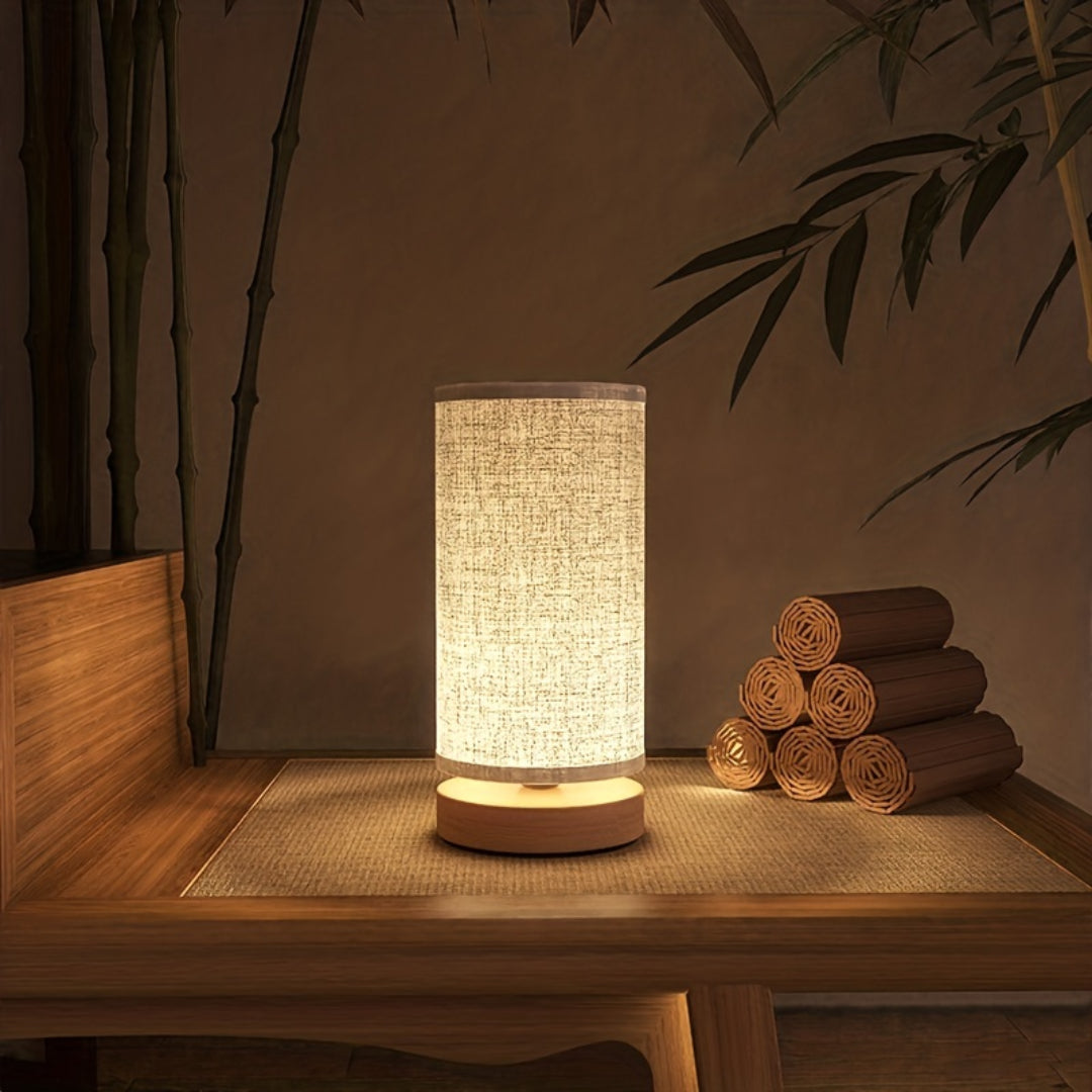 Luvano Tischleuchte Holz USB Nachttisch