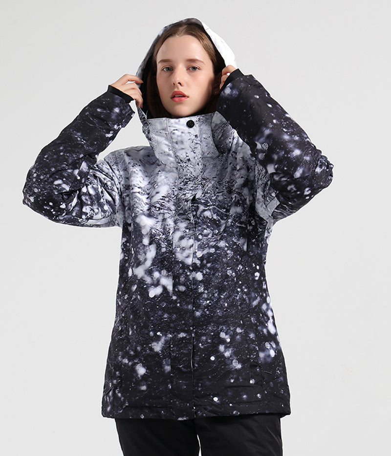 SMN Mountain Freeze Damen Winter-Snowboardjacke mit buntem Print, wasserdicht