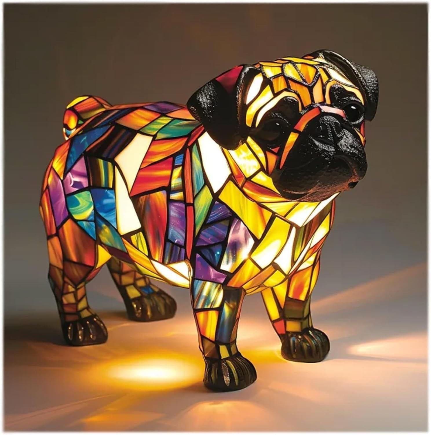 Luvano Tischleuchte Hund Buntglas Resin Deko
