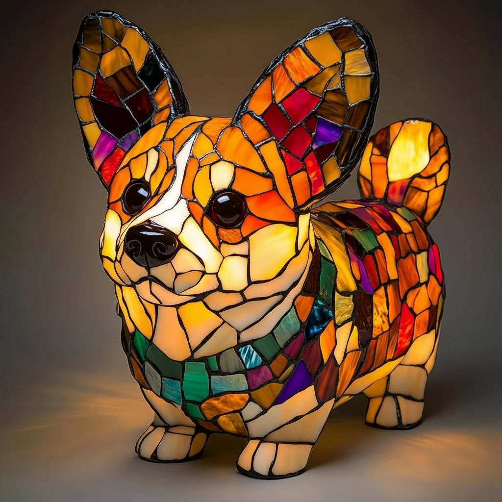 Luvano Tischleuchte Hund Buntglas Nachtlicht