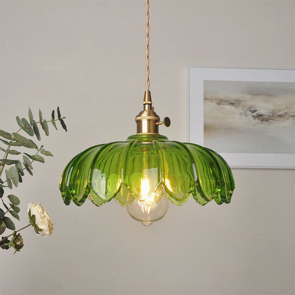 Luvano Pendelleuchte Blume Buntglas Vintage