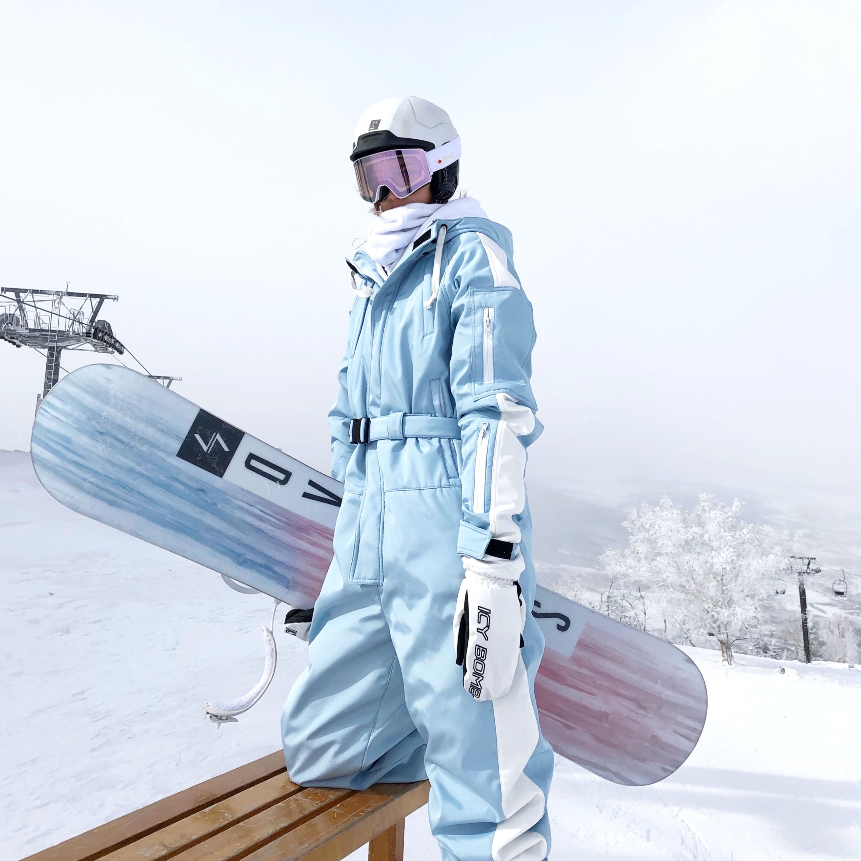 Damen Unisex North White Ice Slope Winter Einteiler Schneeanzug