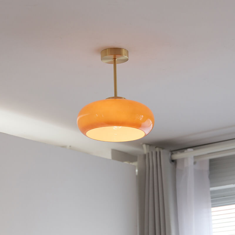 Luvano Deckenleuchte Messing Gelbglas Vintage