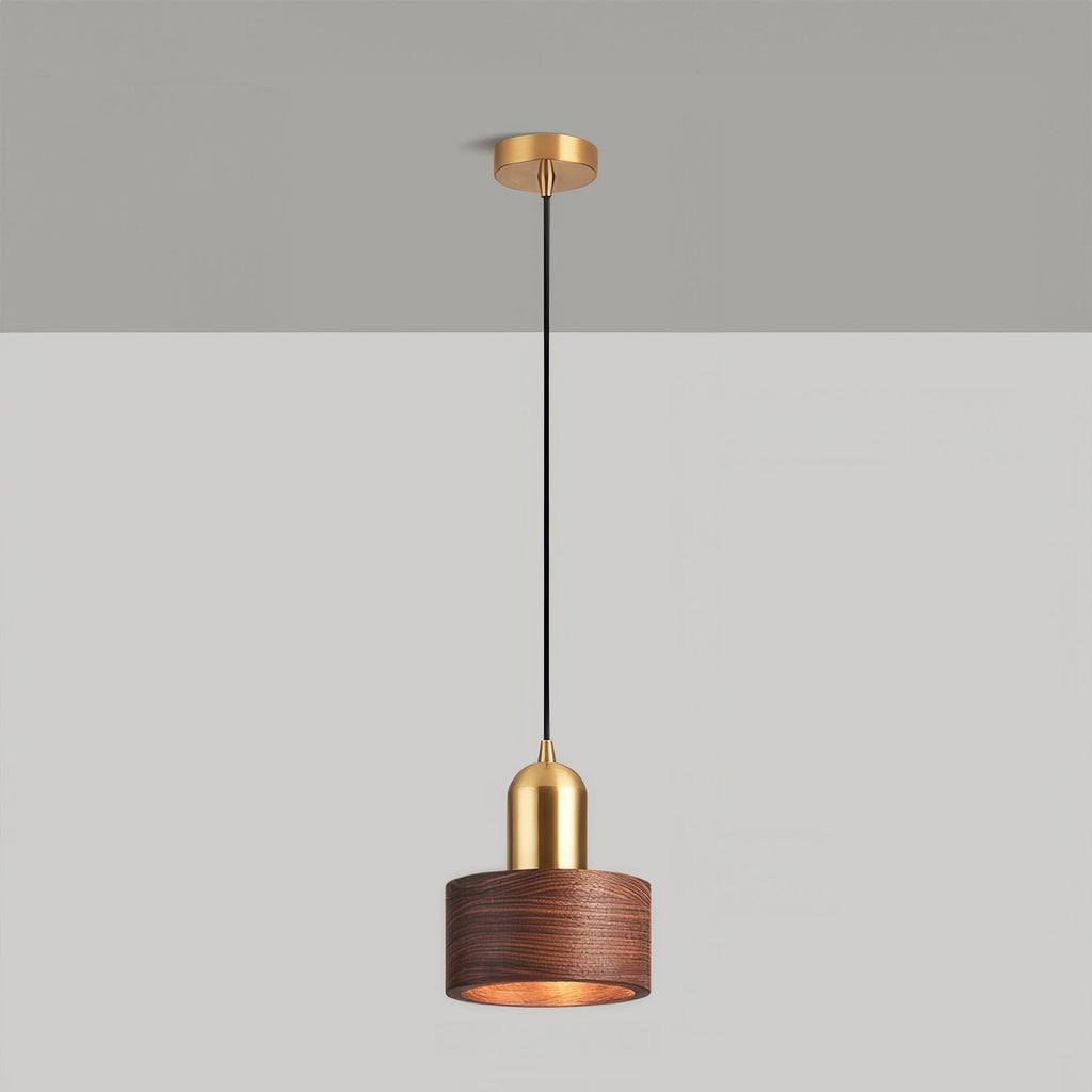 Luvano Pendelleuchte Zylinder Nussbaum Messing