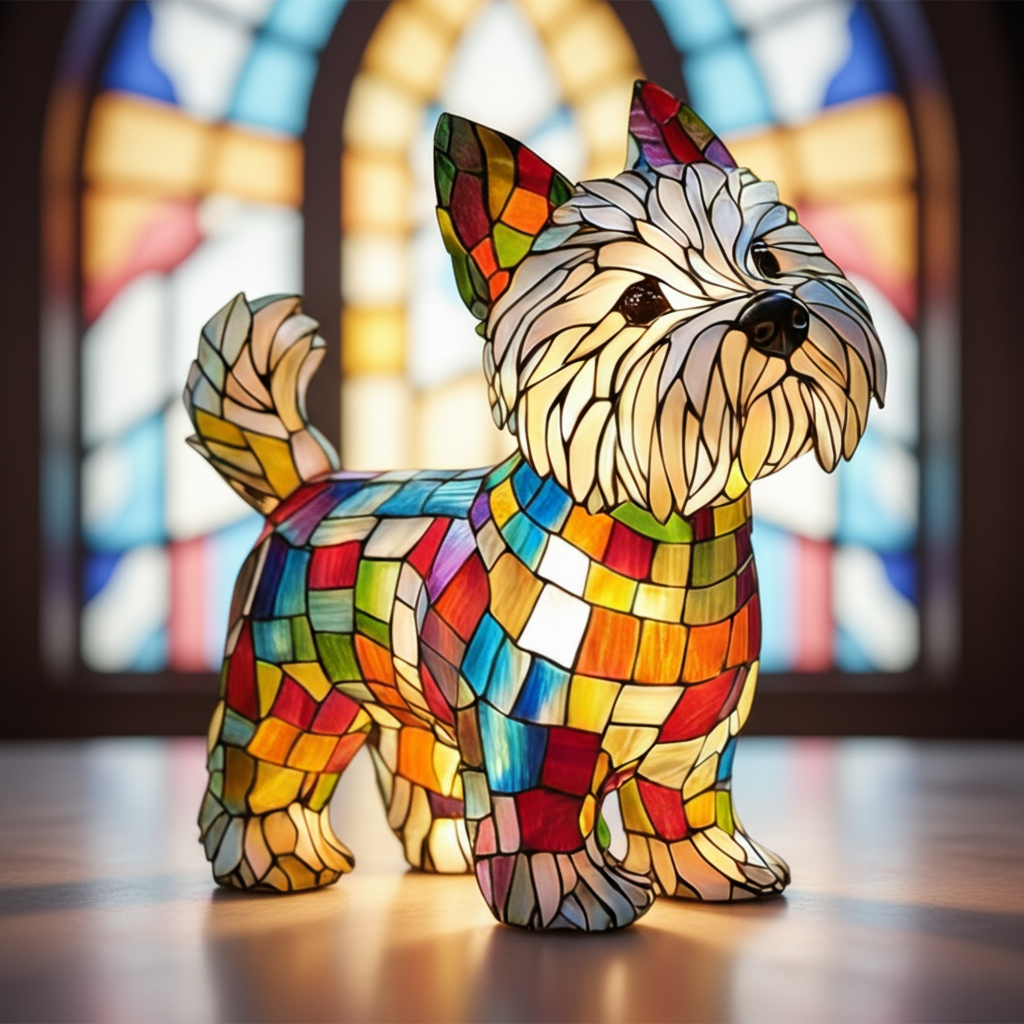 Luvano Tischleuchte Hund Buntglas Resin Deko