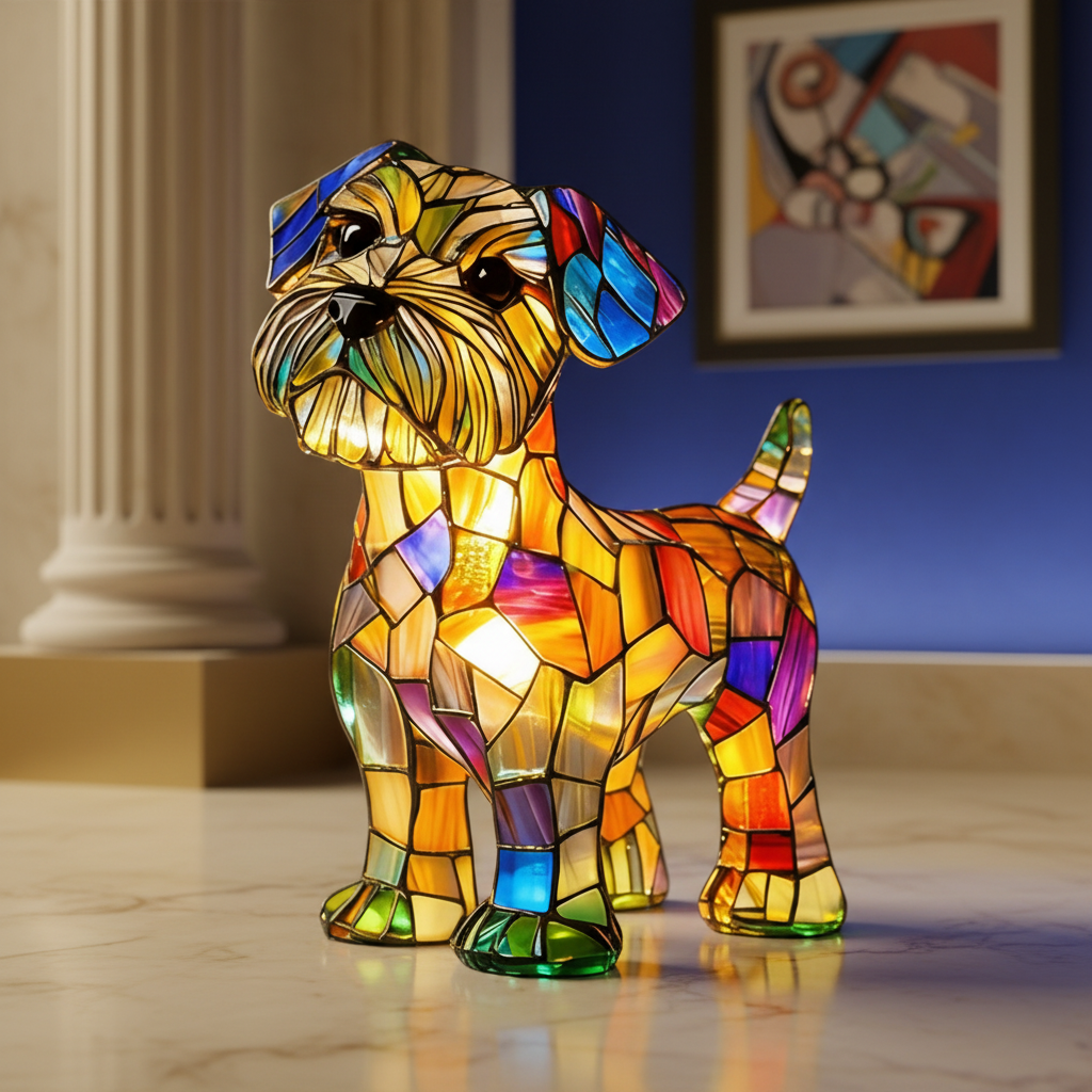 Luvano Tischleuchte Hund Buntglas Resin Deko