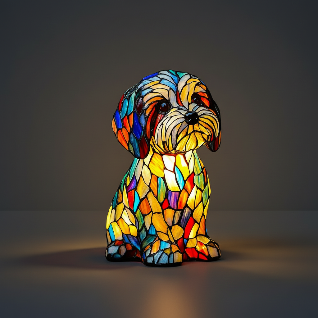 Luvano Tischleuchte Hund Buntglas Nachtlicht
