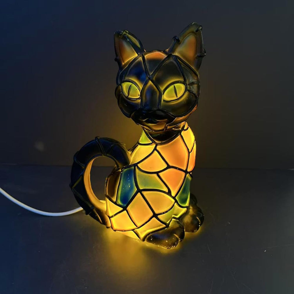 Luvano Tischleuchte Katze Tiffany Stil warmweiß