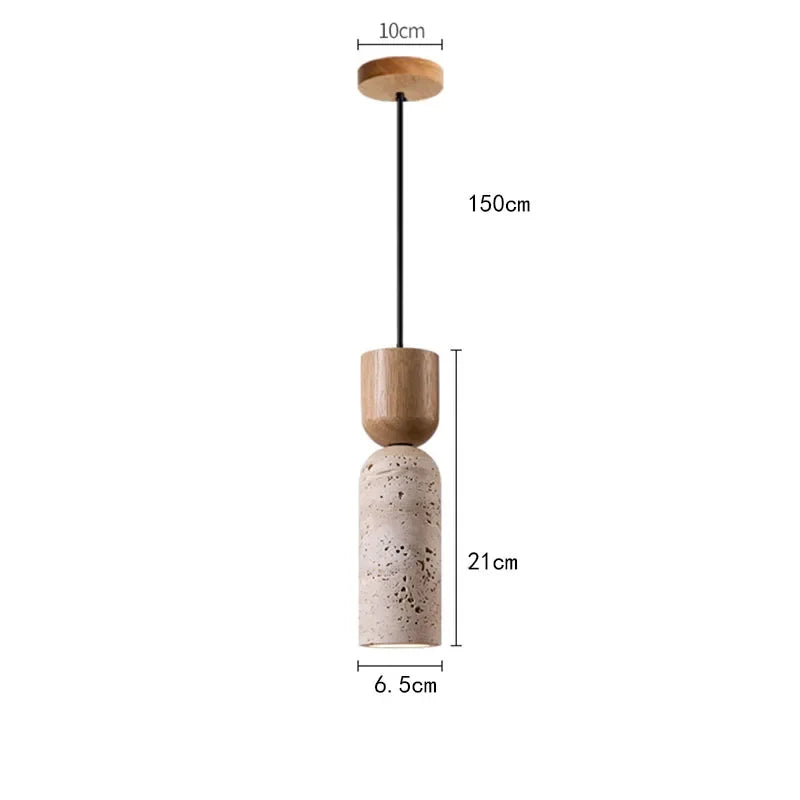 Luvano Pendelleuchte Travertin Holz Wabi Sabi