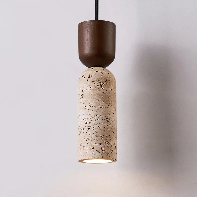 Luvano Pendelleuchte Travertin Holz Wabi Sabi