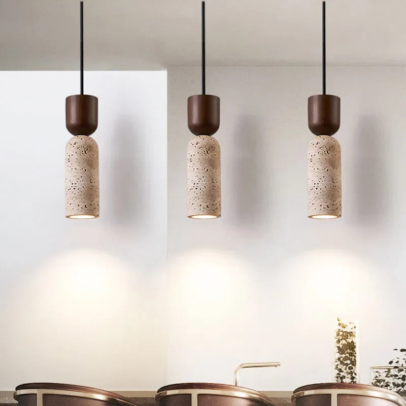 Luvano Pendelleuchte Travertin Holz Wabi Sabi