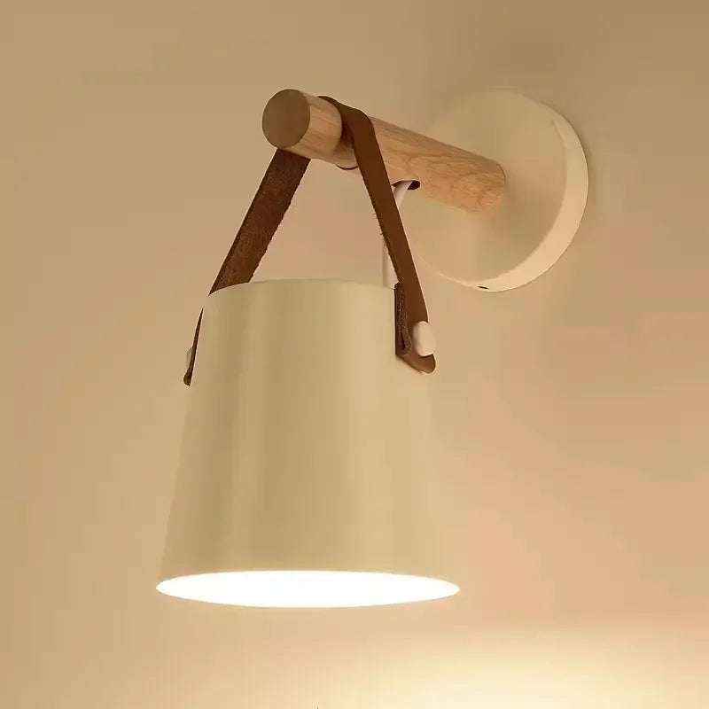 Luvano Wandleuchte Holz Leder Nordic hängend