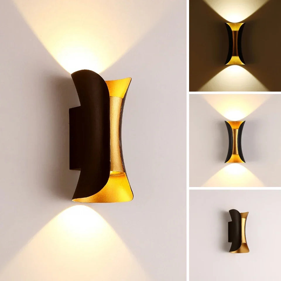 Luvano Wandleuchte außen schwarz gold Up Down