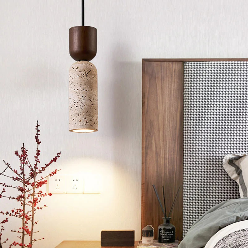 Luvano Pendelleuchte Travertin Holz Wabi Sabi