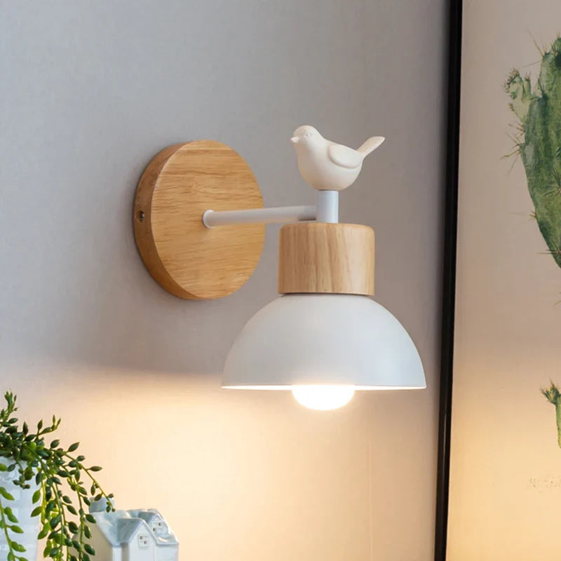 Luvano Wandleuchte Holz Vogel LED Bettleuchte