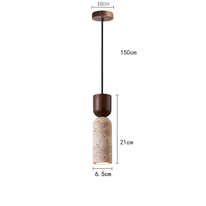 Luvano Pendelleuchte Travertin Holz Wabi Sabi