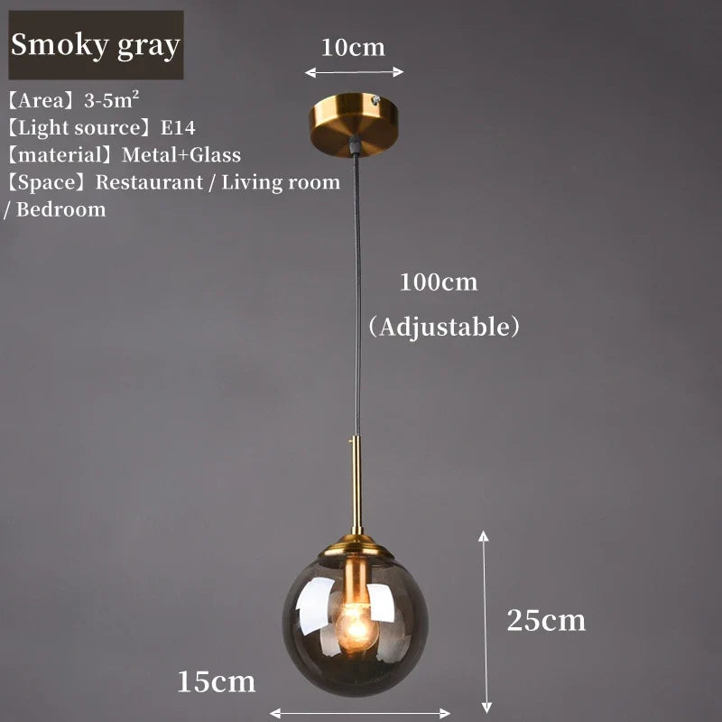 Luvano Pendelleuchte Glaskugel Bernstein Rauchglas