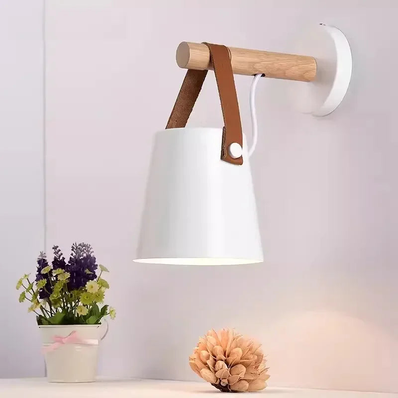 Luvano Wandleuchte Holz Leder Nordic hängend