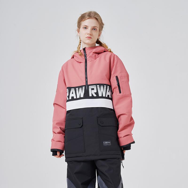 RAWRWAR Powershot Cargo Herren-Schneejacke mit halbem Reißverschluss und abnehmbarem Saum