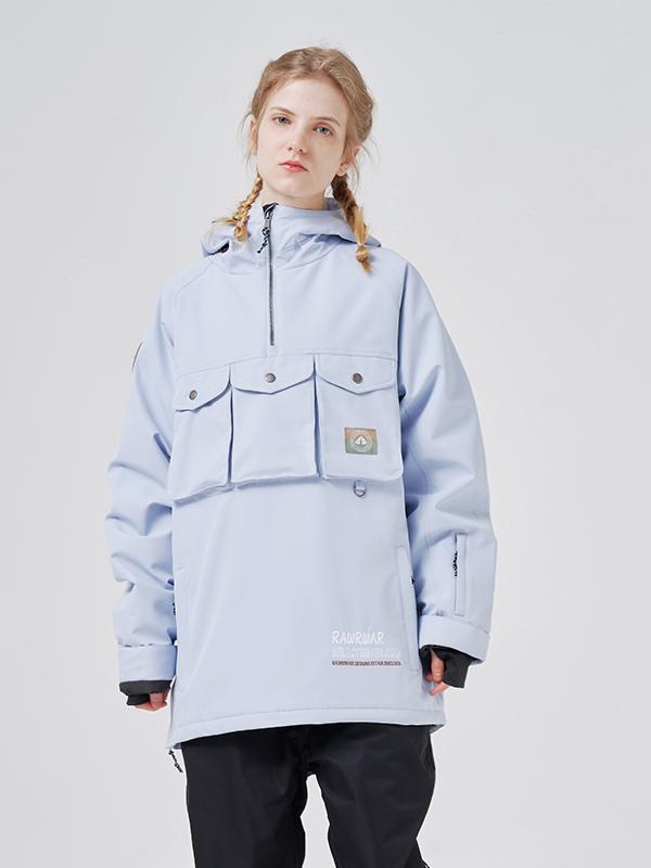 RAWRWAR Herren-Skijacke mit 3 Cargo-Taschen und halbem Reißverschluss