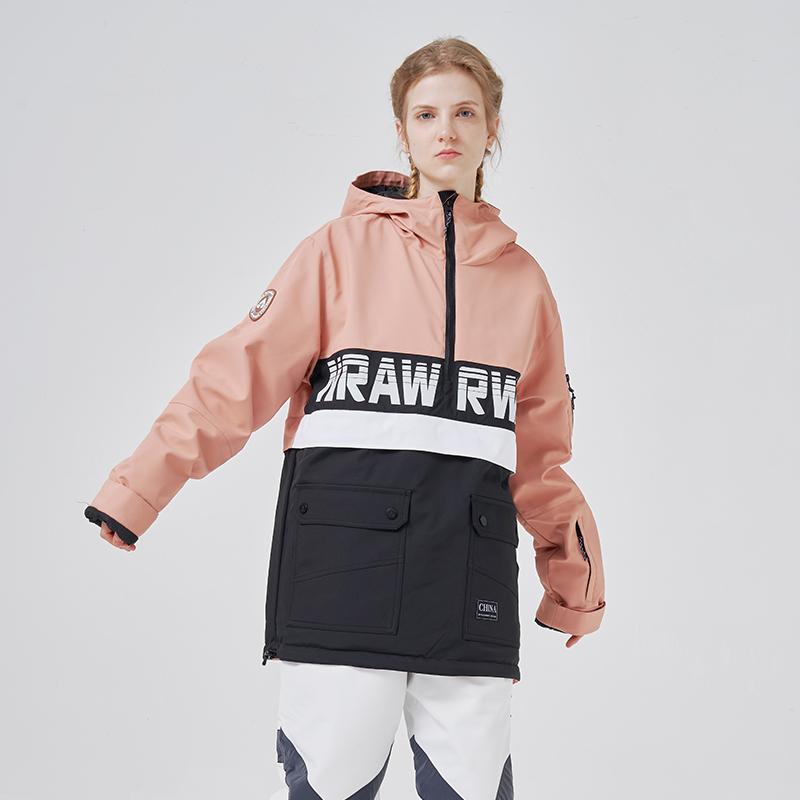 RAWRWAR Powershot Cargo Herren-Schneejacke mit halbem Reißverschluss und abnehmbarem Saum