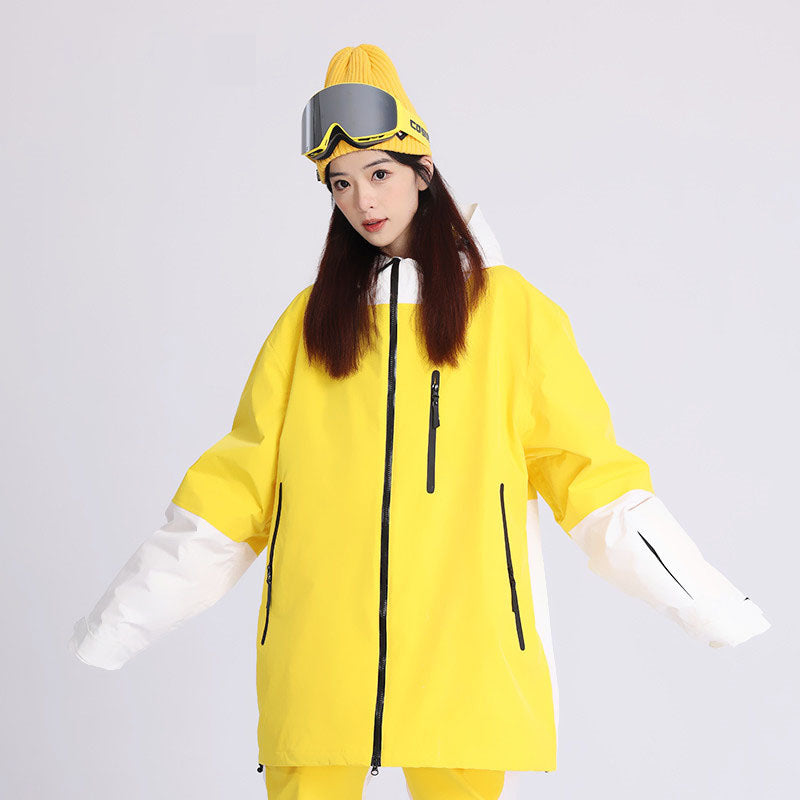Cosone Damen Winterjacke mit Reißverschluss und Farbblock-Design, Windbreaker, Schneejacke