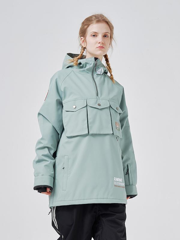 RAWRWAR Herren-Skijacke mit 3 Cargo-Taschen und halbem Reißverschluss