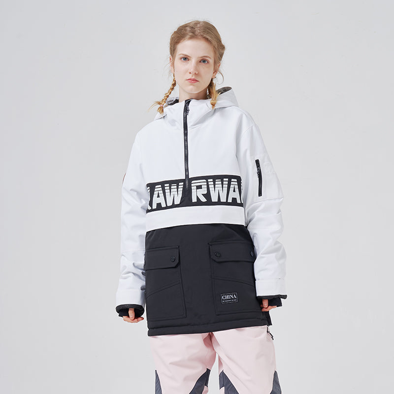 RAWRWAR Powershot Cargo Damen-Schneejacke mit halbem Reißverschluss und abnehmbarem Saum