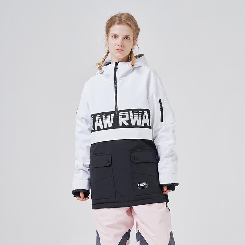 RAWRWAR Powershot Cargo Herren-Schneejacke mit halbem Reißverschluss und abnehmbarem Saum