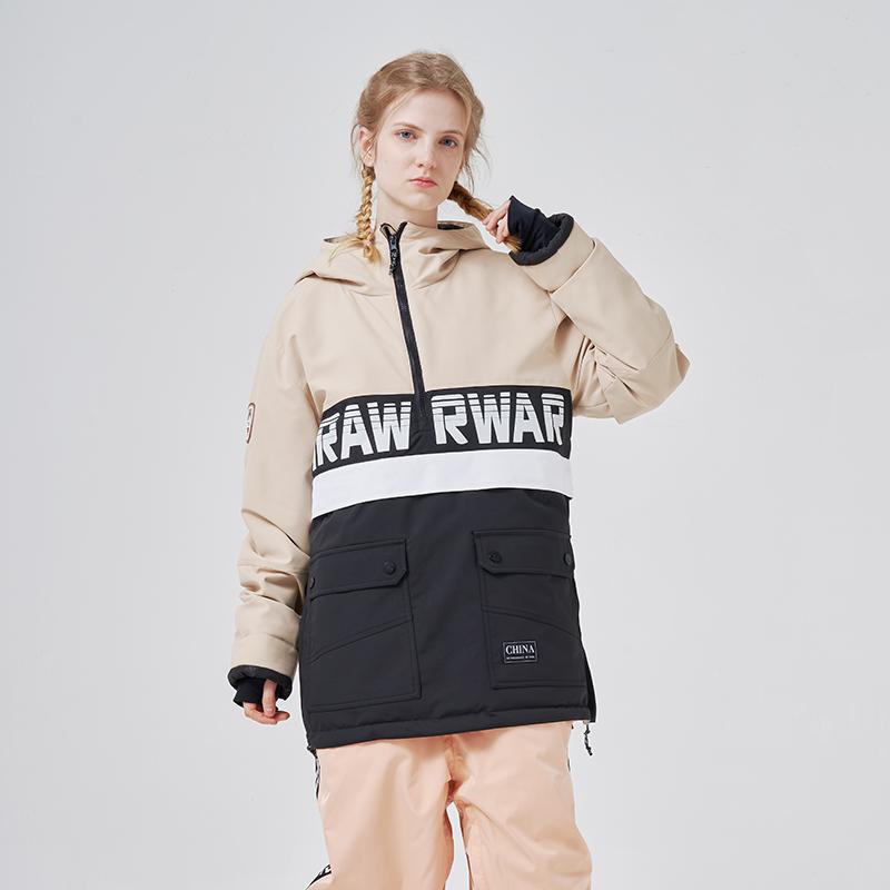 RAWRWAR Powershot Cargo Herren-Schneejacke mit halbem Reißverschluss und abnehmbarem Saum