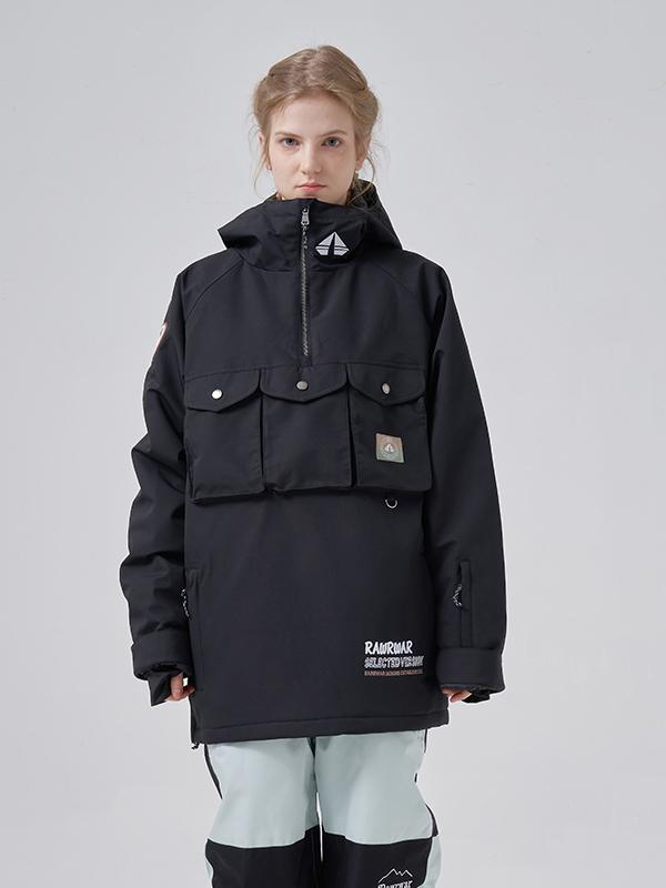 RAWRWAR Herren-Skijacke mit 3 Cargo-Taschen und halbem Reißverschluss