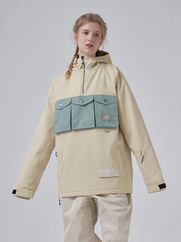 RAWRWAR Herren-Skijacke mit 3 Cargo-Taschen und halbem Reißverschluss