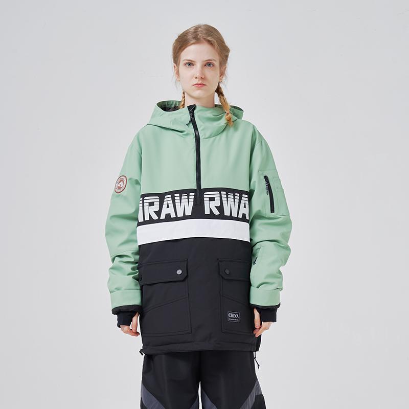 RAWRWAR Powershot Cargo Herren-Schneejacke mit halbem Reißverschluss und abnehmbarem Saum