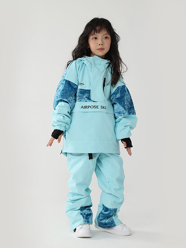 Kinder Air Pose Cargo-Schneeanzug mit Blumenmuster – wasserdichte Ski- und Snowboardjacke mit passender Hose